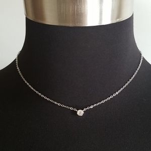 New PL Signed Silver Rhinestone Necklace
